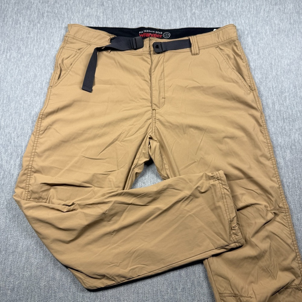 Wrangler Pants Mens 38x30 Tan ATG All Terrain Gear Belted Stretch Nylon Hiking